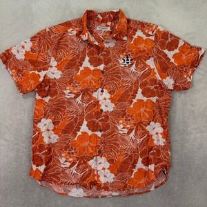 Tommy Bahama Men Large Houston Astros Hawaiian Shirt Orange Floral Coconut Point